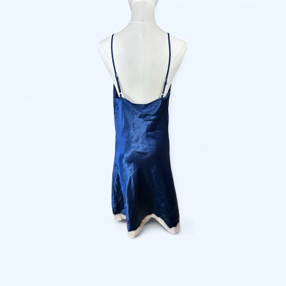 Victoria's Secret Gold Label SZ Med Blue & White Satin‎ lace Chemise slip dress